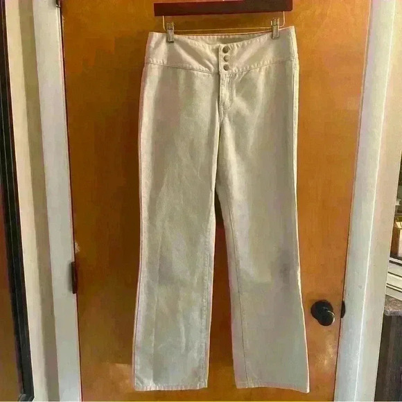 Y2K Tommy Hilfiger Jeans Women's Size 4 Bootcut Mid Rise Denim khaki Three snap - Picture 2 of 14